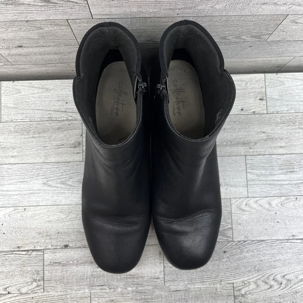 Clarks Chartli Valley Black‎ Leather Block Heel Bootie Women Size 8.5M